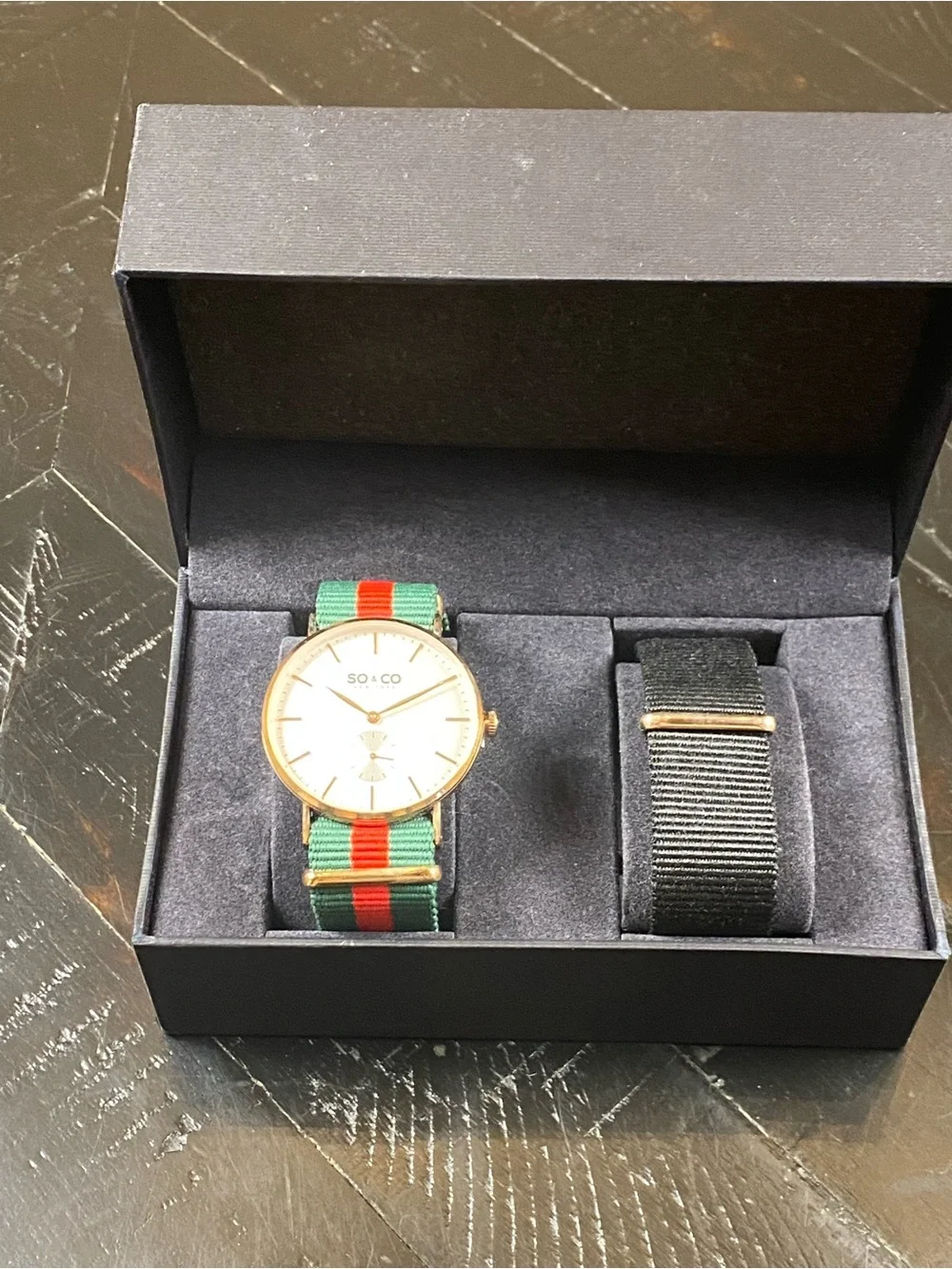 Men's Rose Gold Watch with Green and Red Nylon Strap